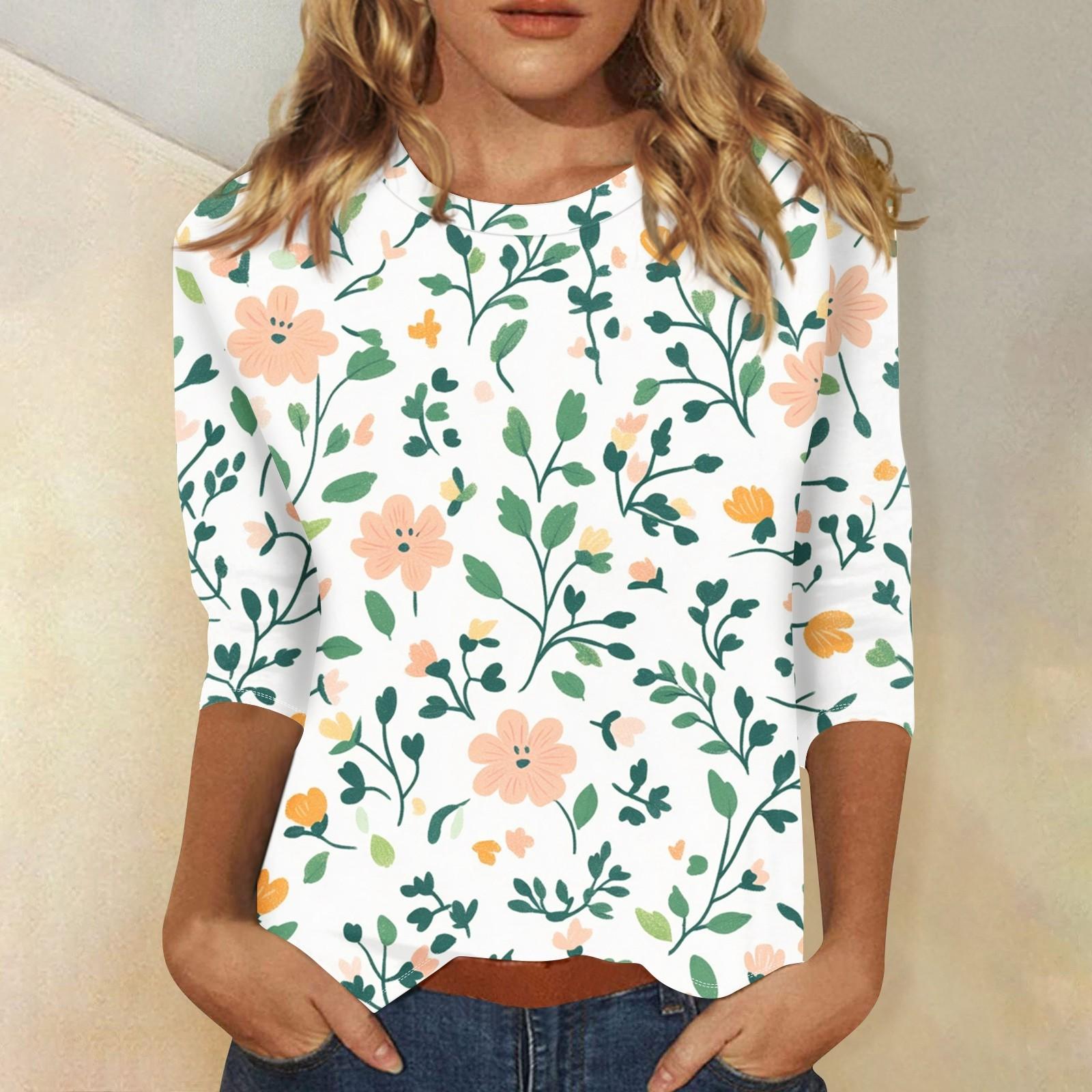 

Женская модная повседневная футболка с круглым вырезом и принтом 3/4 S