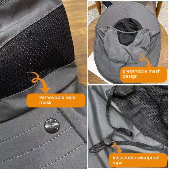 Letní sluneční klobouk s ochranou obličeje, klopou na krk, nastavitelným popruhem na bradu, prodyšný