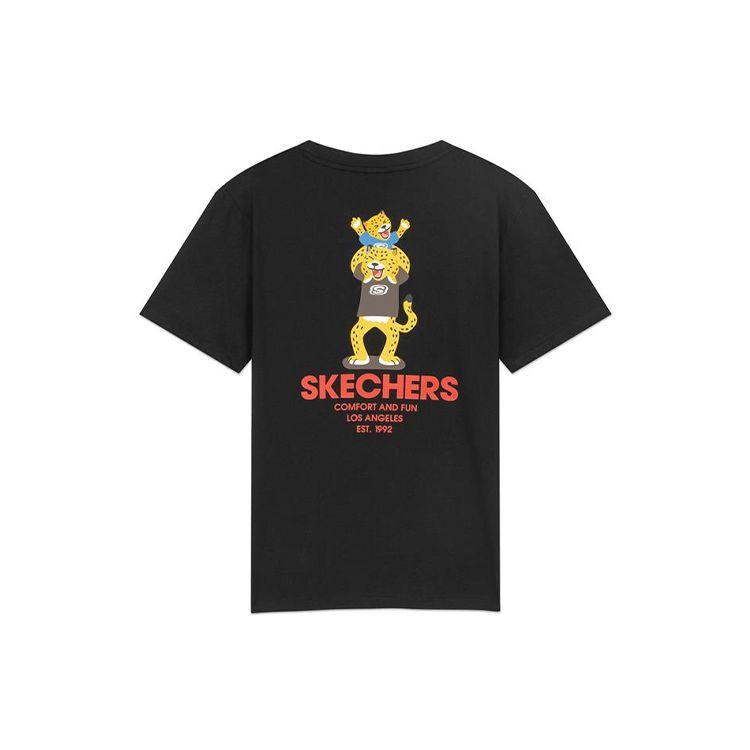 Skechers Cute Pattern Printed Breathable Straight T-Shirt Unisex Tops Black L320U184-0018