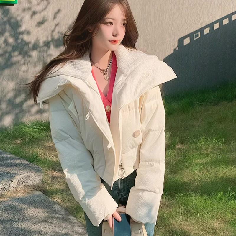 Womens Short Puffer Jacket 2026 Winter Warm Thick Cotton-Padded Coat Loose Fit Stand Collar Zip Front