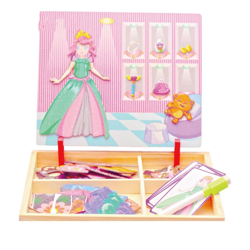 Magnetic  Puzzle Wooden Early Education Magnetic Drawing Board Toy For 1-6 Years Old Children Princess Dress Up Puzzle Magnet Stickers