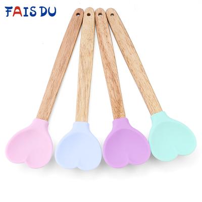 Silicone Heart Shape Pastry Spatulas With Wooden Handle Cookie Spoon Baking Accessories Kitchen Tools Accessories Utensils
