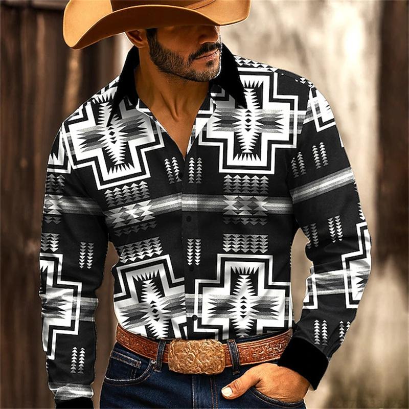 2025 New Men's Shirt 3D High-definition Printing Western Cowboy Style Men's Tops Fashionable Casual Design Comfortable Fabric