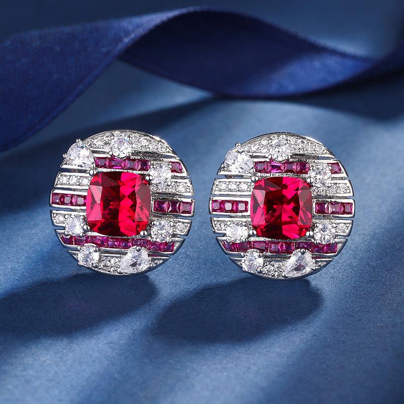 Jewelry Copper Bottom Gold-Plated Retro Simulation Colored Treasure Stud Earrings Main Stone 8 * 8