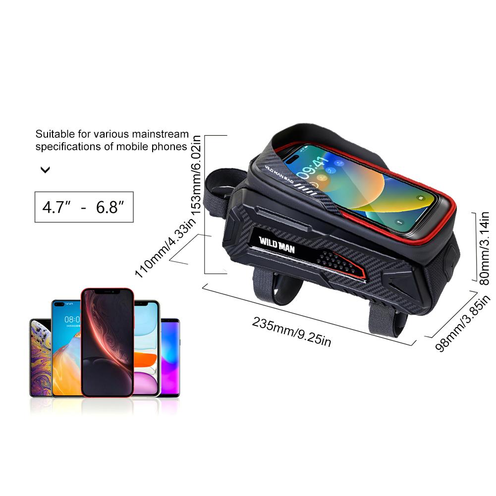 Waterproof Bike Front Frame Bag with TPU Touch-Screen Sun-Visor and Rain Cover - Cycling Storage and Phone Holder for Bicycles