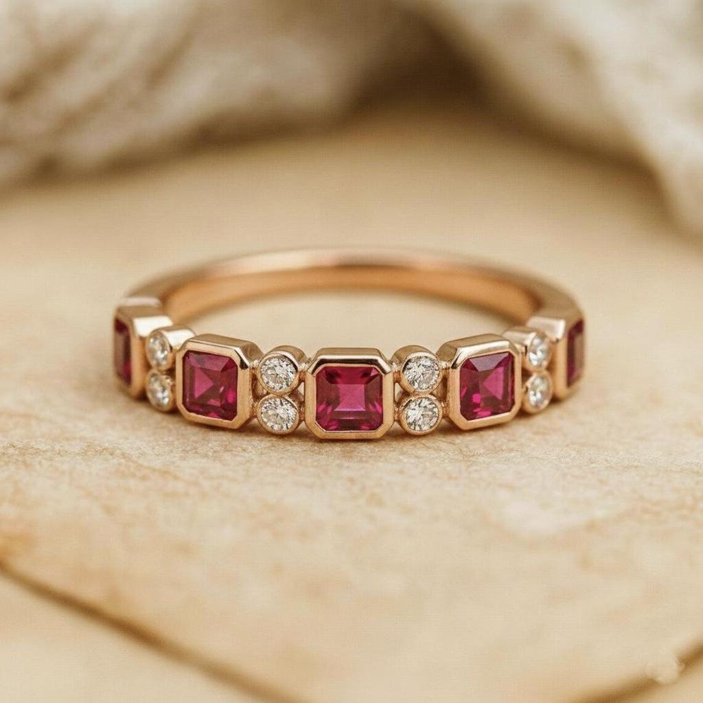 S925 Sterling Silver Stackable Women's Ring with Red Cubic Zirconia - Fashionable, Versatile, and Luxurious Square Design.