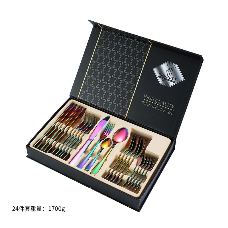 Stainless Steel Tableware Knives, Forks and Spoons 24-piece Set Western Tableware Steak Knife Gift Box Set