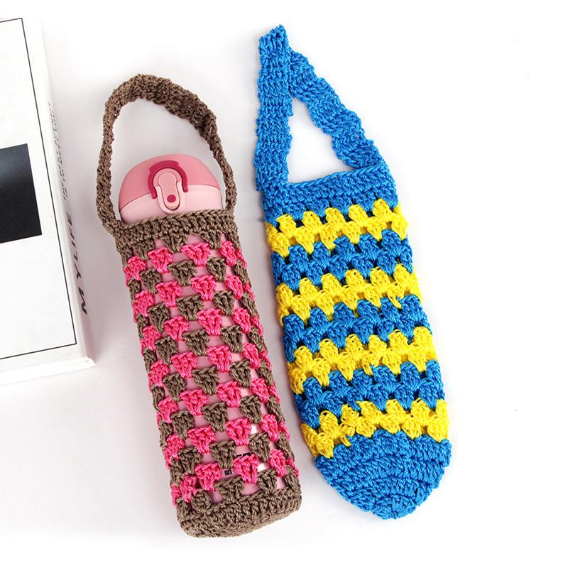 Funda portátil para termo con asa de 400-600 ml, funda para botella de agua de ganchillo, estuche para botellas de agua de punto, bolsa de almacenamiento.