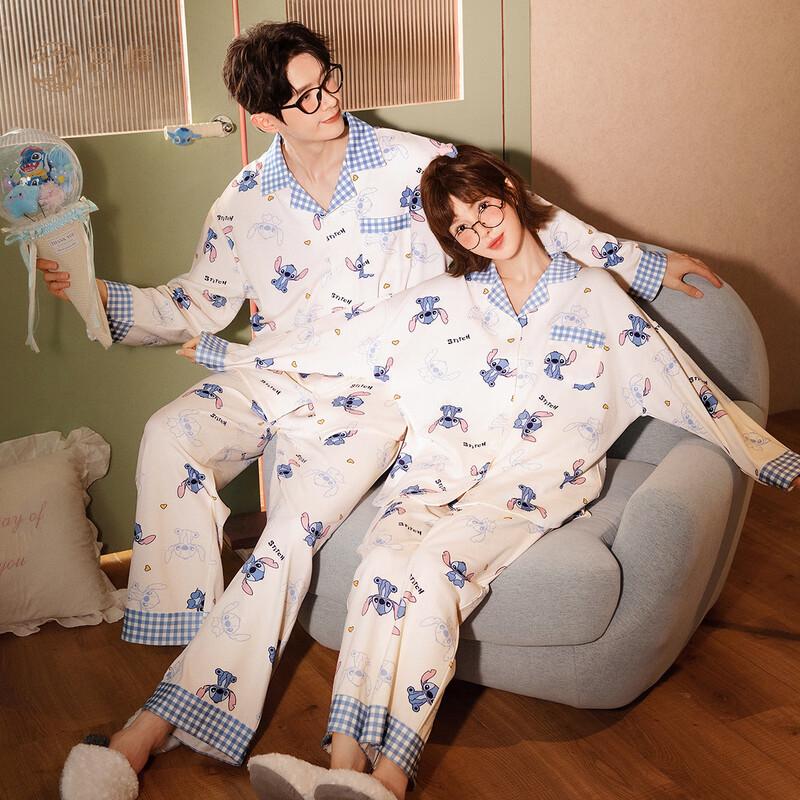 Gongdie Disney Stitch Long Sleeve Couple Pajama Set L