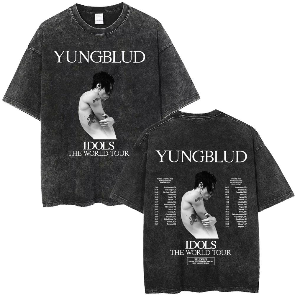 Rocker Yungblud IDOLS Wings World Tour T-shirt Men Women Rock Harajuku Vintage Washed T Shirts Casual Oversized T-shirts