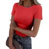 Ladies Slim Bottom T-shirt Fashion Casual Solid Colour Round Neck Pullover Short Sleeve Top