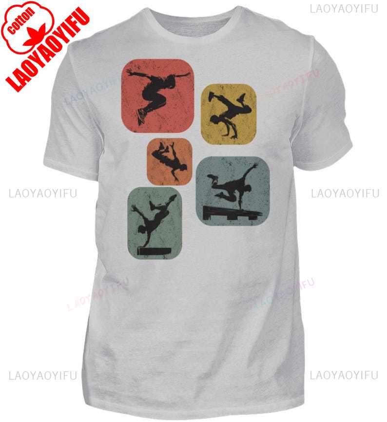 Parkour Retro Style Mens Shirt Casual Style Tops Oneck Regular Short Sleeve High Quality Cotton Tshirt