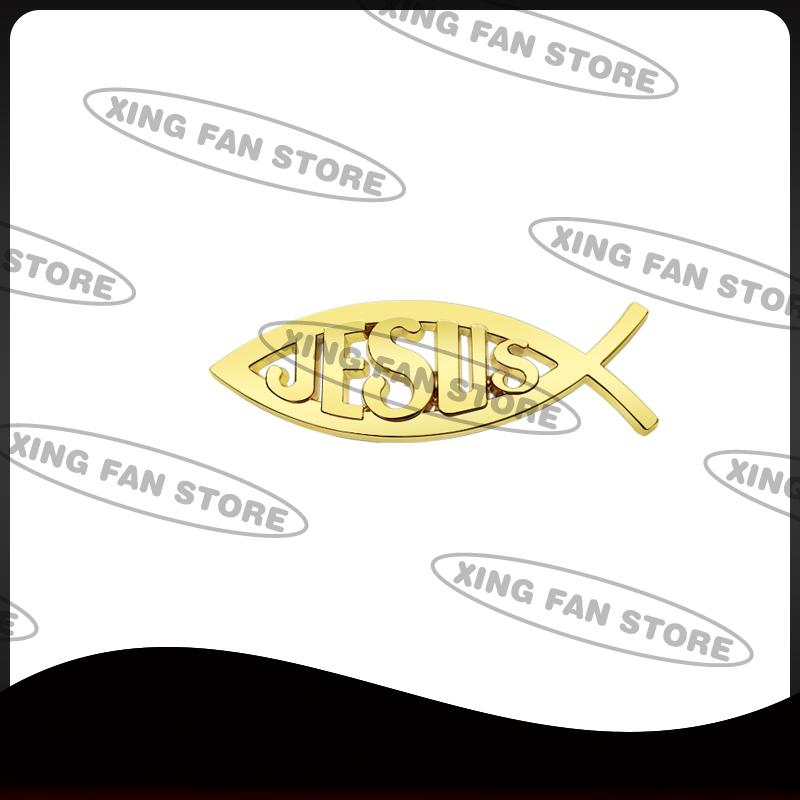 Auto Styling Jesus Fish Symbol Chrome Black Blue Red Emblem Car Rear Trunk Badge Decal Body Sticker For Motorcycle And Truck