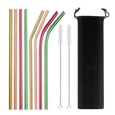8Pcs Colorido Reutilizável Canudo de Metal Alta Qualidade 304 Canudos de Aço Inoxidável Conjunto com Escova de Limpeza Bar Festa Canudos para Beber