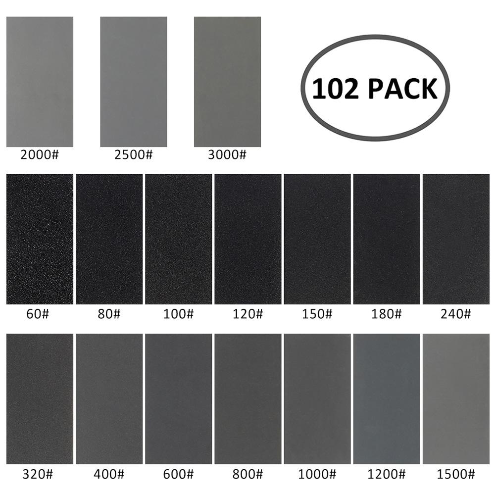 

102Pcs Wet Dry Sandpaper Assortment Abrasive Paper Sheets 60 To 3000 Grit For Automotive Sanding Wood Furniture Finishing чорний