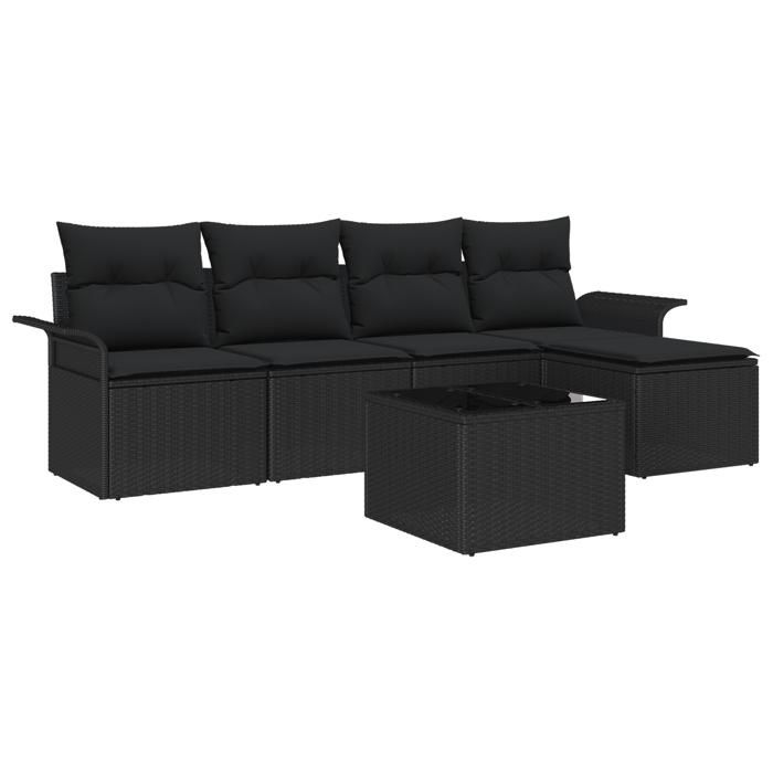 VidaXL Ensemble de Canapé de Jardin 6 Pièces Noir Poly Rotin avec Coussins 3345333