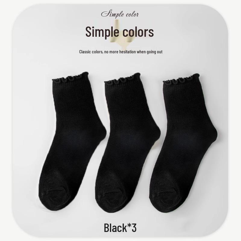 Chaussettes de Cheville à Volants Style Académie Lolita Japonaise - Sangles Croisées & Coton Couleur Unie