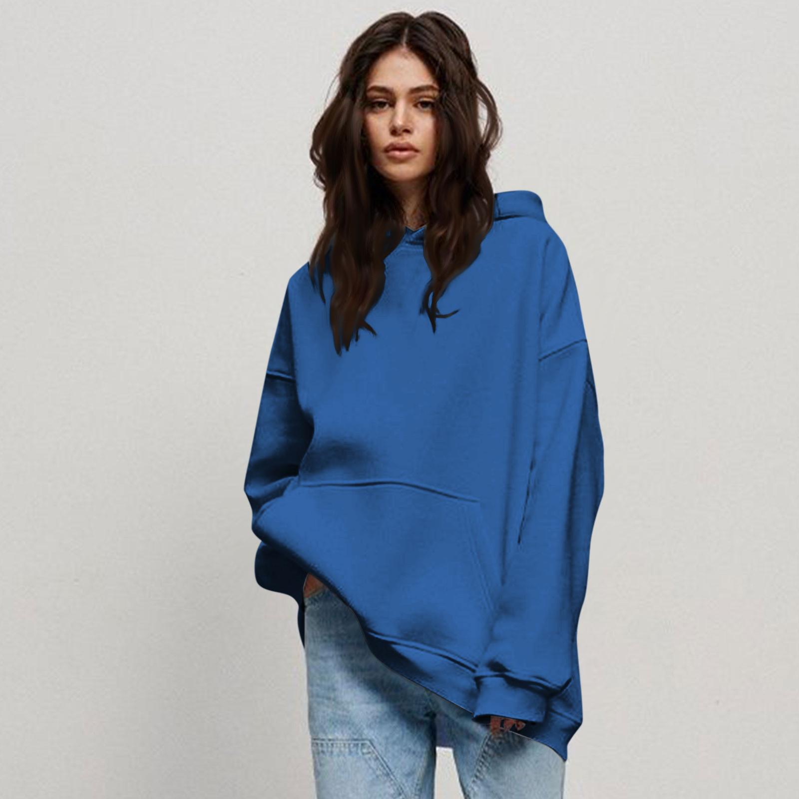 

Женские толстовки большого размера, толстовки с длинными рукавами, пуловеры, осенняя одежда с карманом XL синий