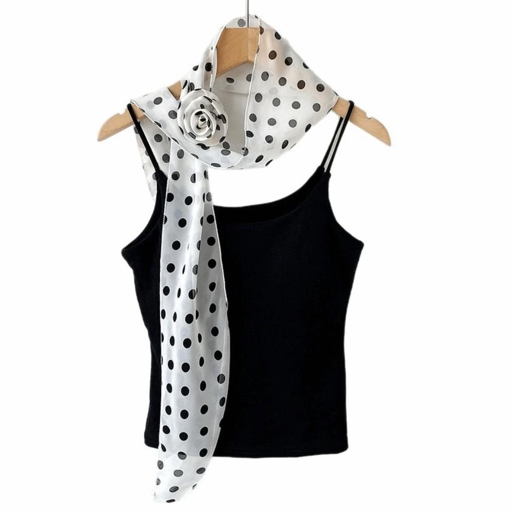 Fashion Detachable Chiffon Long Scarf Polka Dots Versatile Thin Rose Decor Neck Scarf Elegant Scarf Shawl Women Girls Gifts