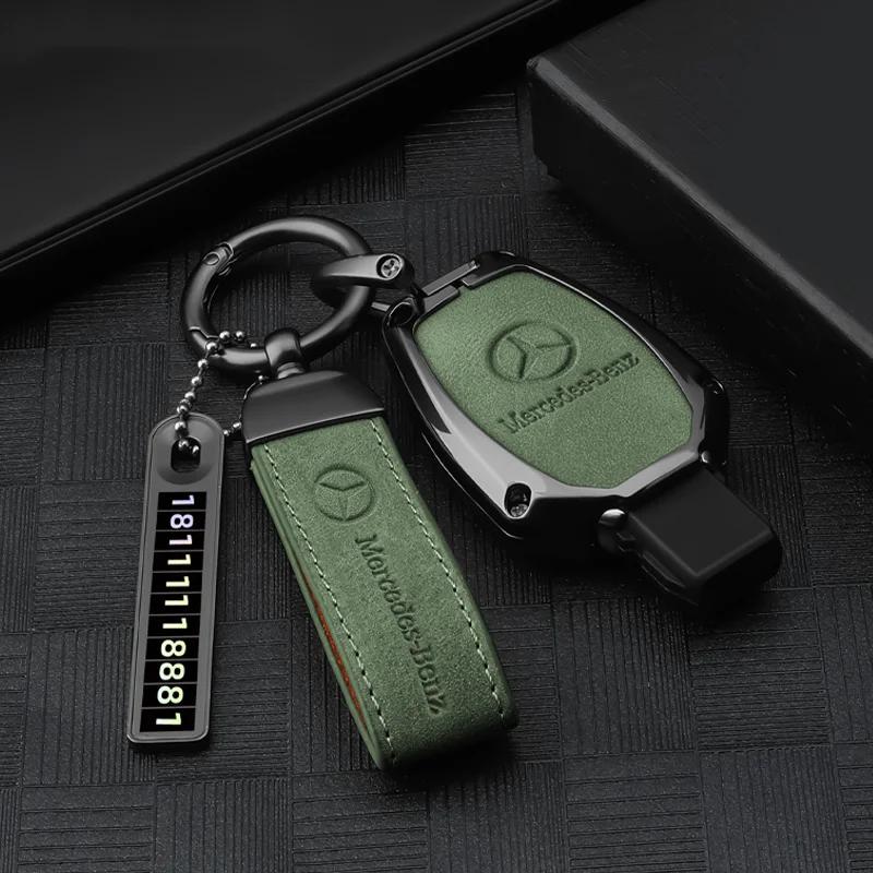 2025 New Suede Leather Car Key Case Cover Shell for Mercedes Benz A B R G Class GLK GLA GLC GLR W204 W210 W176 W202 W463 Auto Ac