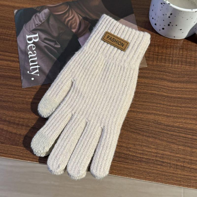 Women's winter touch screen gloves, piled and thickened warm cycling cold-proof wool knitted outdoor men's five-finger gloves