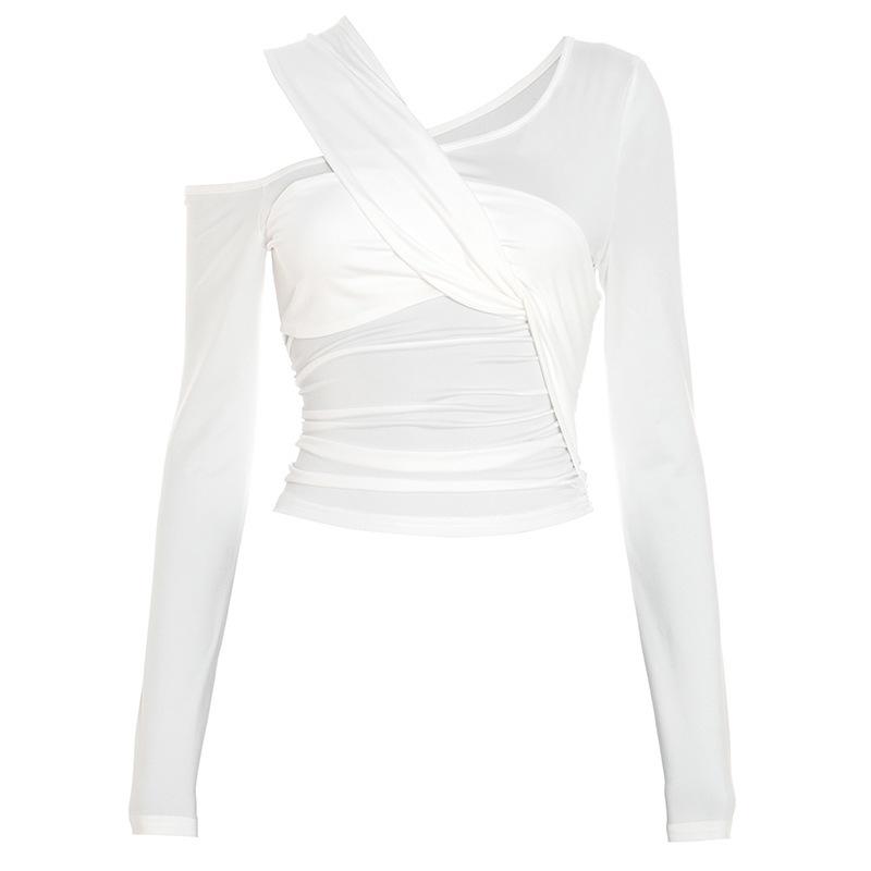 Q25TP244 European Asymmetrical Twisted Slim Fit Long Sleeve Top - Women's Summer & Autumn Collection