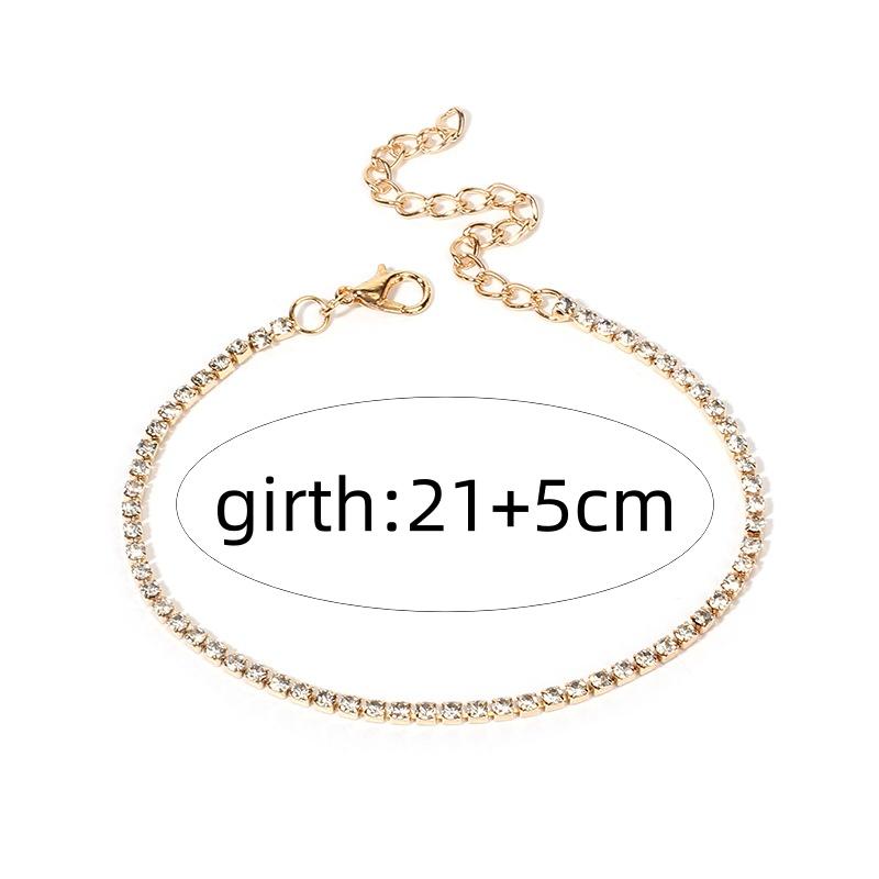 Fashion Single Row Full Crystal Rhinestone Anklet Women Bracelet Beach Imitation Barefoot Sandal Leg Golden Chain Foot Zircon
