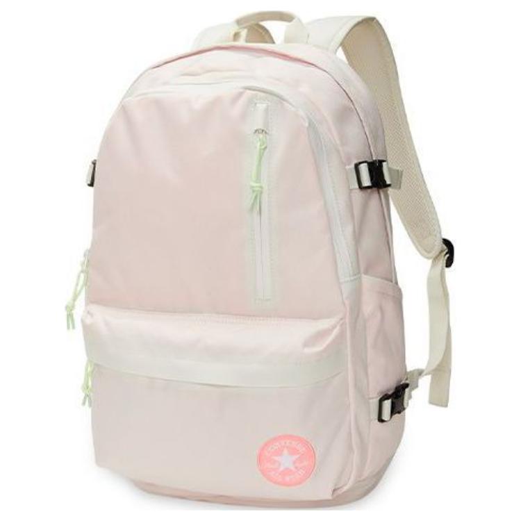 Converse Logo Patch Polyester Backpack Unisex Backpacks Cream 10017270-A08 Milk White