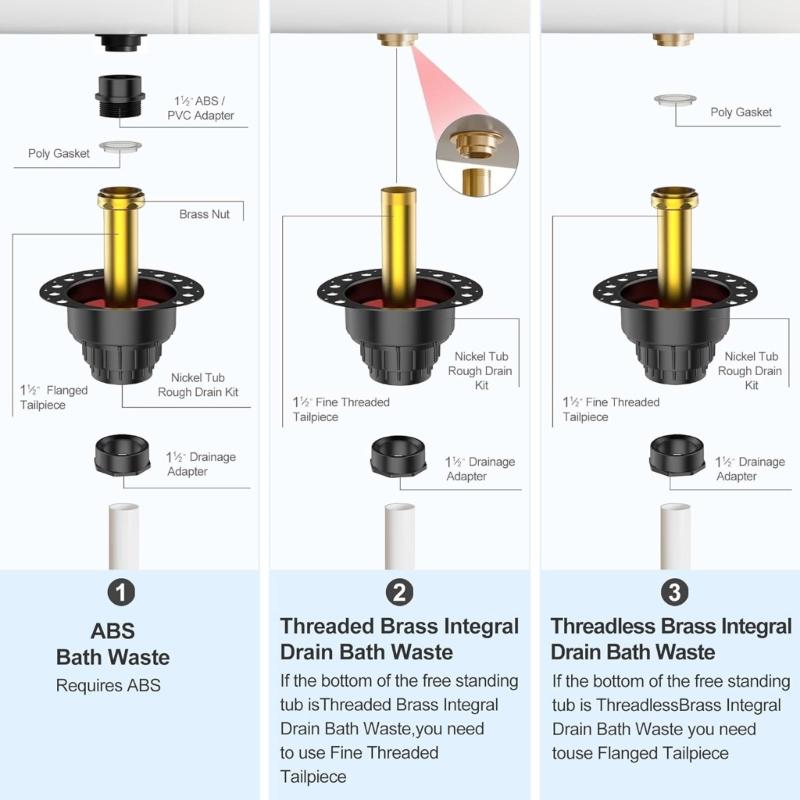 Bathtub Drain Rough Set Easy Installation Drain Systems Bath Drain Set Suitable for Freestanding Bath Installations