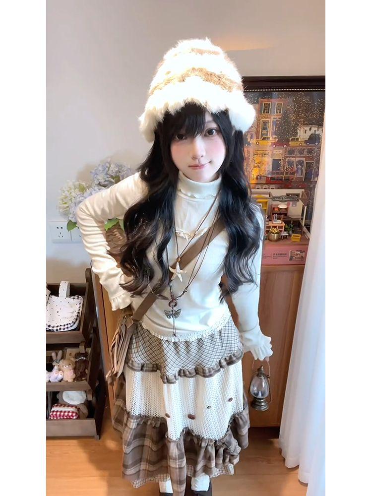 Vintage Forest-Inspired Plaid A-Line Skirt with Artistic Irregular Layers for Women - Autumn/Winter