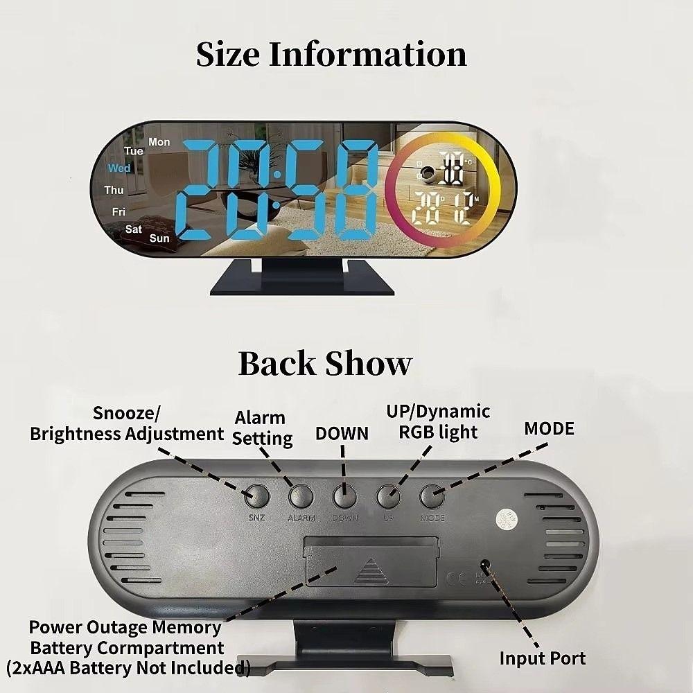 Brightness Adjustment Digital Alarm Clock 12/24H Format Voice Control LED Electronic Clock with RGB Mood Light 2 Alarms