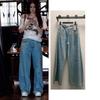 Damen High-Waist Jeans mit Strasssteinen und weitem Bein - Gerade Hosen in voller Länge