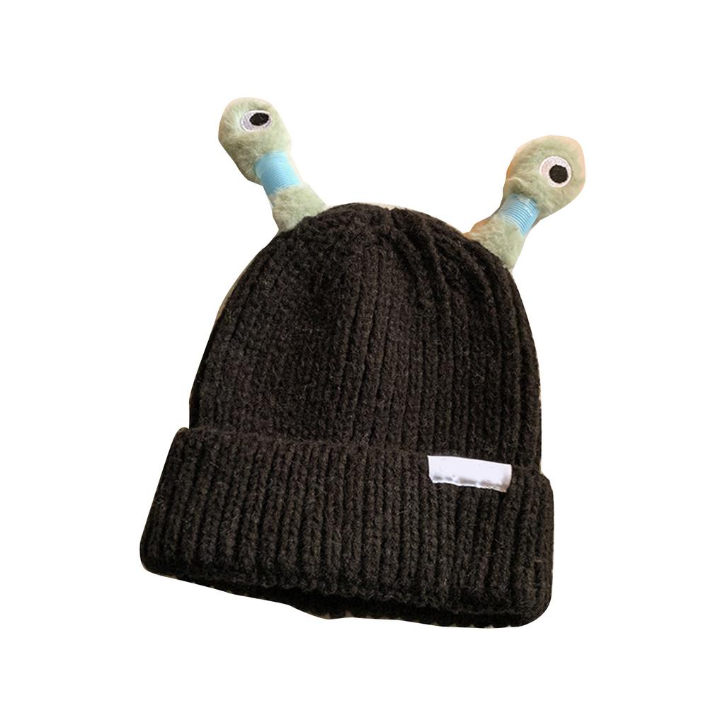 Novelty Knit Beanie Cap for Women with Glowing Antennas Funny Skull Hat Cartoon Frog Pullover Hat Party Cap