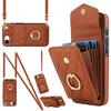 For iPhone 16e Case RFID Blocking Card Bag Leather+TPU Crossbody Phone Cover with Ring Kickstand