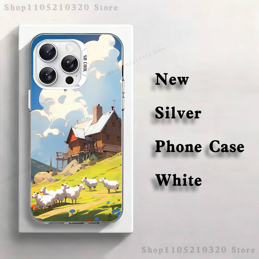 Stylized Houses Painting Phone Case For iPhone 17,16,15,14,13,12,11,Pro,Max,Plus,Mini,XS,SE Anti Fall White Matte Hard Bumper