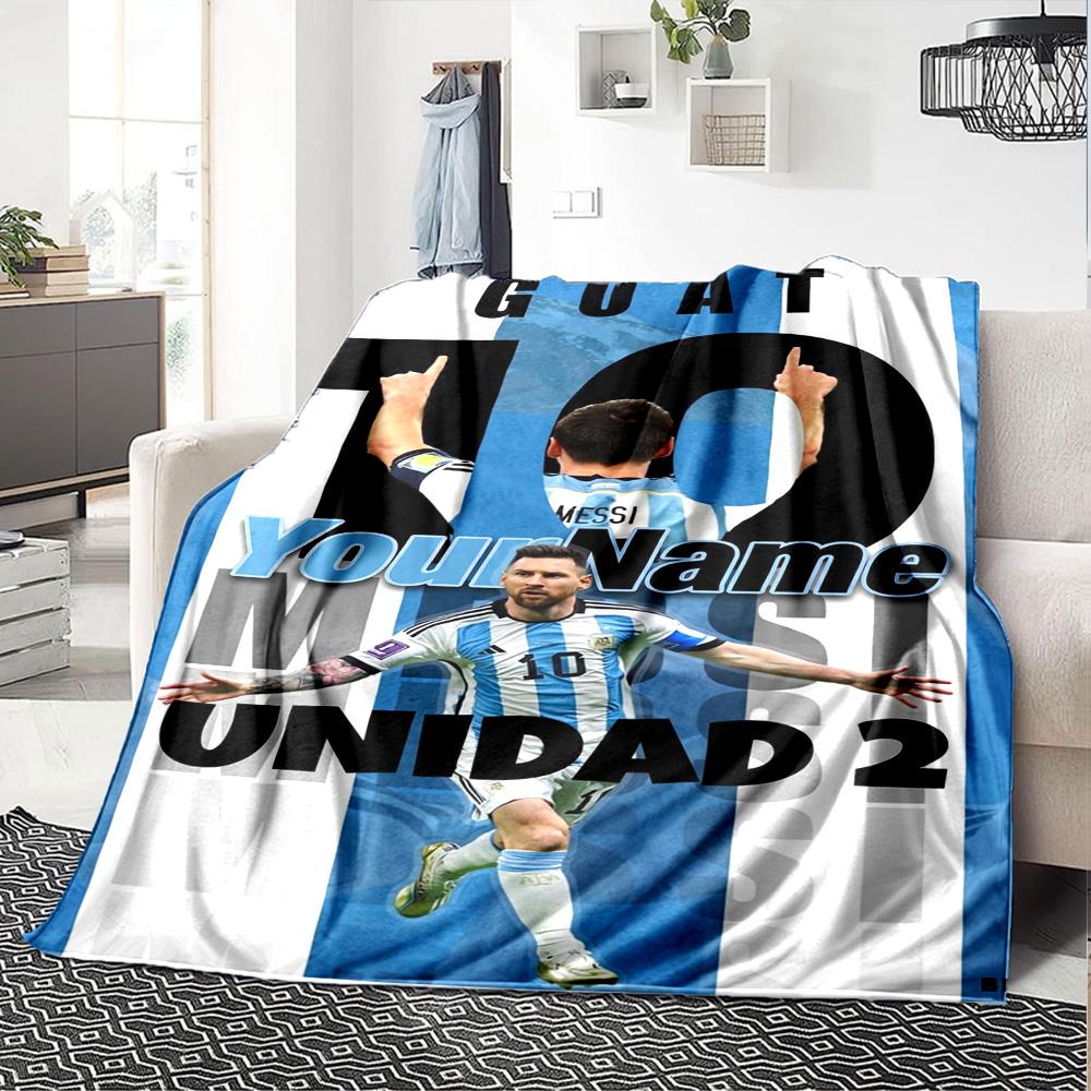 Messi Customize Your Name Blanket Throw Customizable Blanket Comfortable Perfect for Couch Office Chair Chair Livingroom Four Seasons Multipurpose