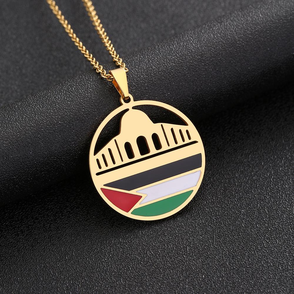 HY Manufacturer Palestine Map Chain Necklaces Enameled Stainless Steel Gold Plated Enamel Palestinian Flag Map Pendant Necklace 40+5cm золотой