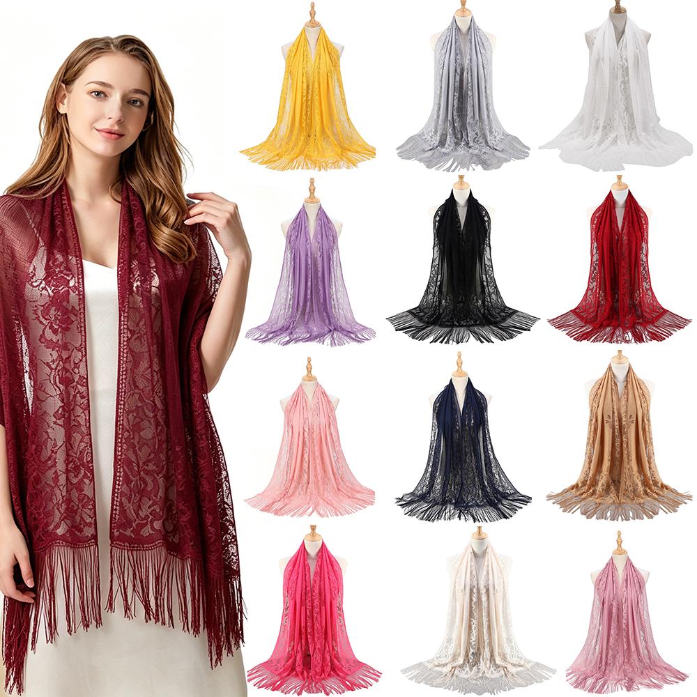 60x170cm Lace Fringe Hijab, Headscarf Shawl for Women