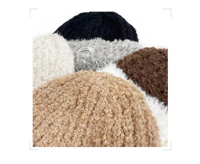 Cat Brother Korean Style Knit Hat: Color Block Plush, Warm Wool, Women's Large Head Circumference