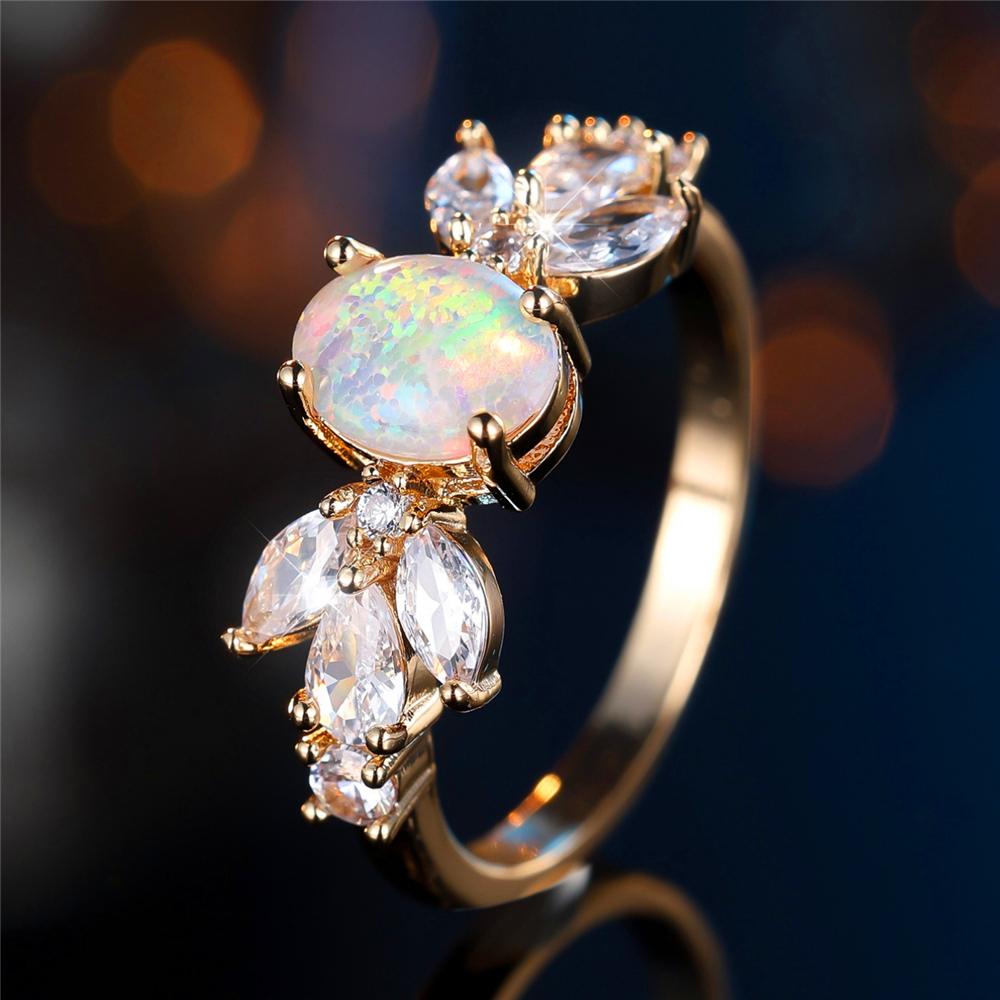 Trendy Crystal White Opal Zircon Stone Vintage Gold Color Wedding Bands Engagement Rings For Women Men Minimalist Jewelry