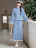 Elegant Chinese Retro Floral Embroidery Women's Two-Piece Set - Plush Patchwork Top and Skirt for Autumn/Winter