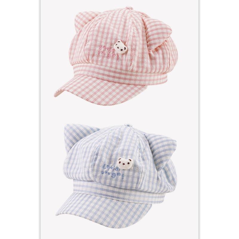 Cute Cat Ears Striped Octagonal Hat Women Spring Summer Fresh Versatile