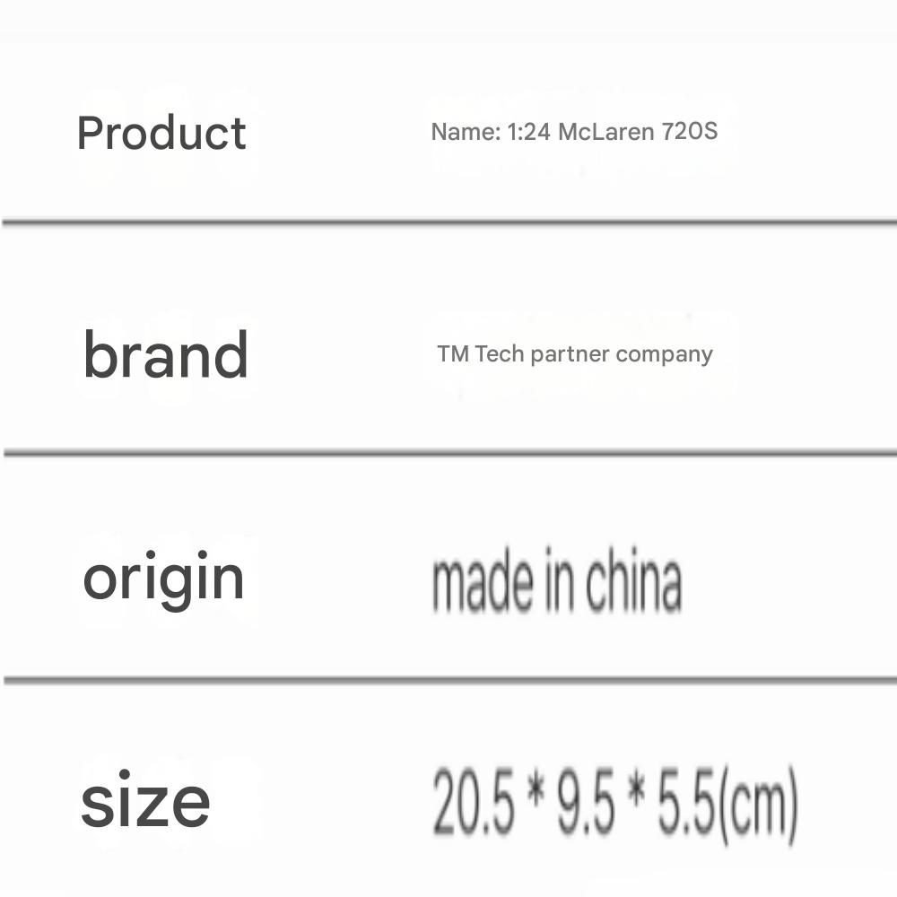 McLaren 720S Convertible Sports Car Model 1:24 Die Cast, Toy