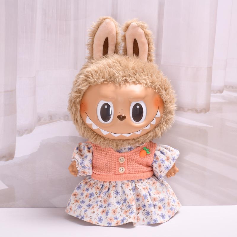 38cm Labubu Plush Doll Casual Outfit Set with Hat (Clothes Only)