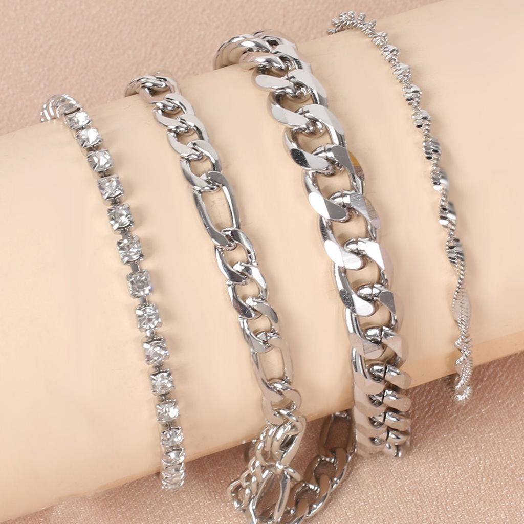 European and American metal Cuban chain hip-hop bracelet ins personalized niche design cold wind jewelry set