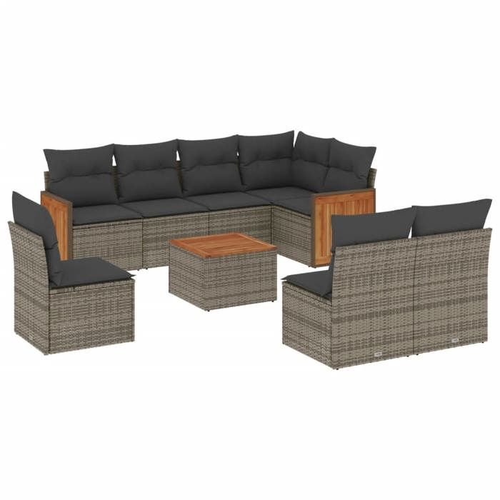 VidaXL Garden Lounge Set with Cushions 9 Pcs, Patio Sofas, Patio Furniture Set, Outdoor Furniture, Grey 3260135