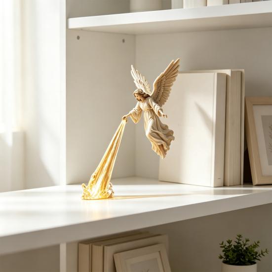 Handcrafted PLA Sculpture for Living Room Arts Angel Bookshelf Statue, Decorative Figurine with Light, Collectible Desk Creative Unique Hand