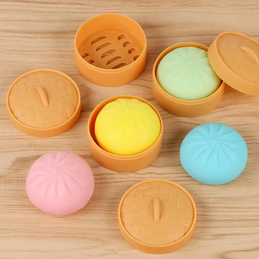 1 ks Knedlíkové antistresové míčky Fidget senzorická hračka Simulace jídla s malým parním hrncem Mačkací těstový míček Hračka na ruku pro uvolnění stresu