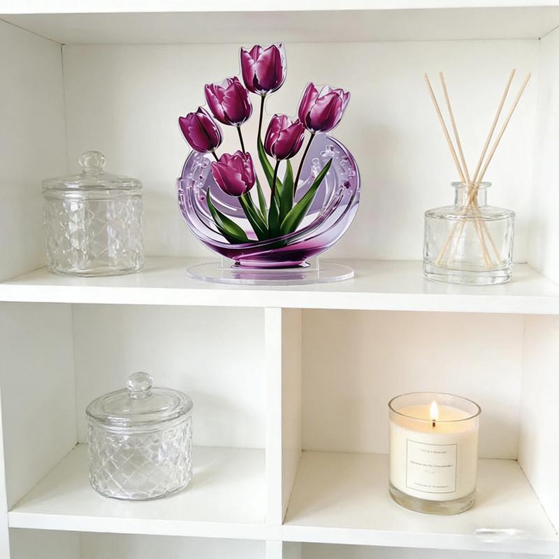textureUnique 2D Acrylic Lily Flower Ornament Creative Desktop Flower Decor for Office Living Room Table Decoration Piece