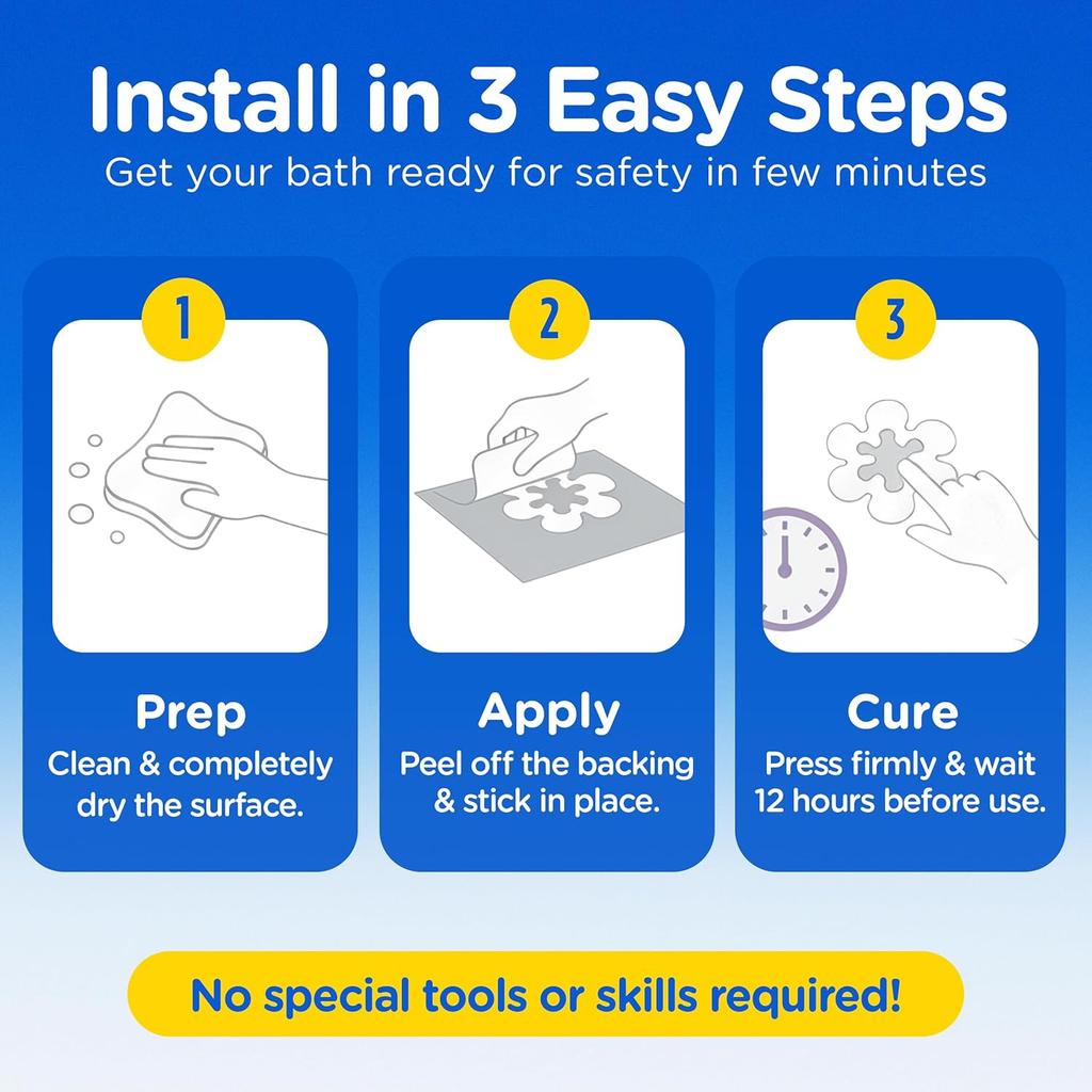COMPAC HOME Safe-T-Shapes Anti-Slip Bathroom Decals - 7 Large White Daisies with Removable Inner Daisies (14 Total), Flexible Non-Slip Tub & Shower